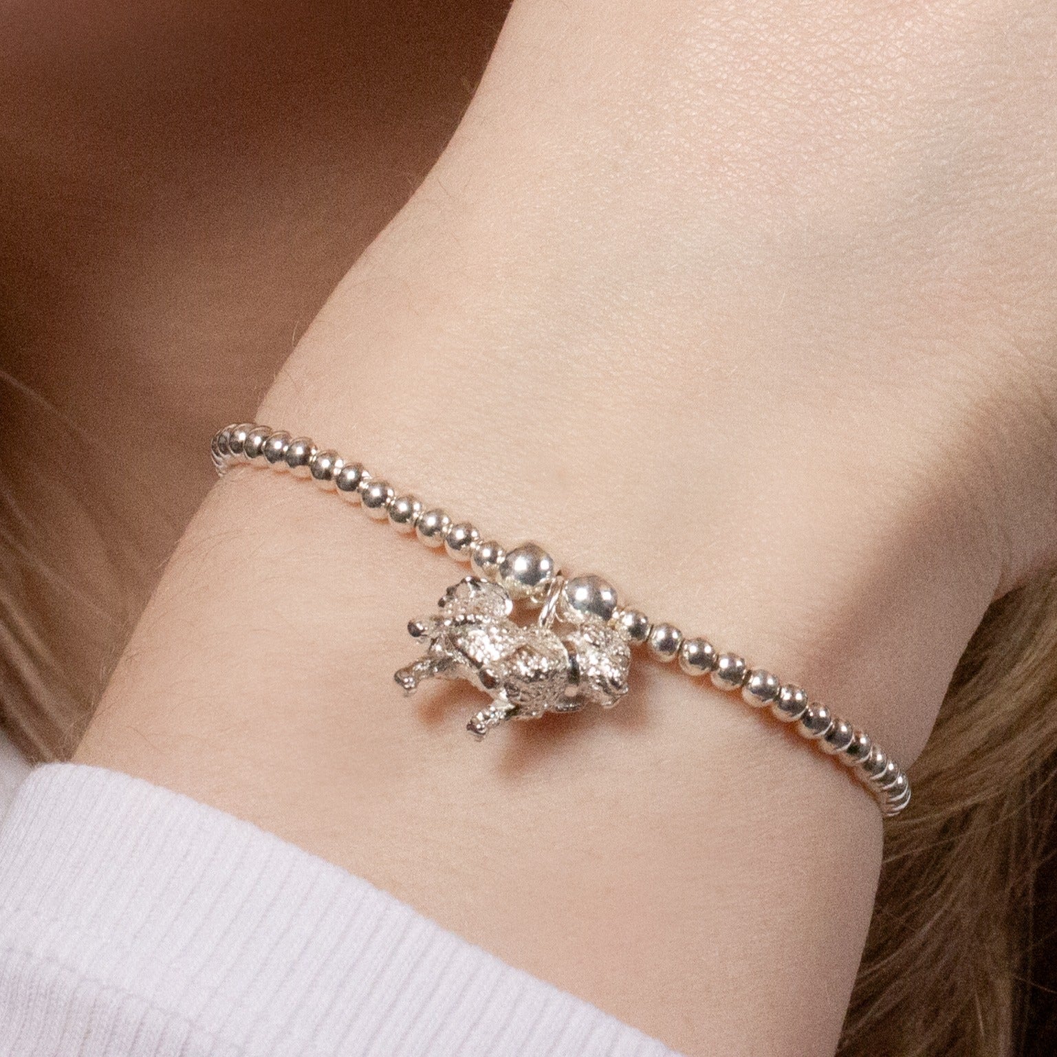 Bichon Frise Silver Ball Bead Bracelet - Personalised - MYLEE London