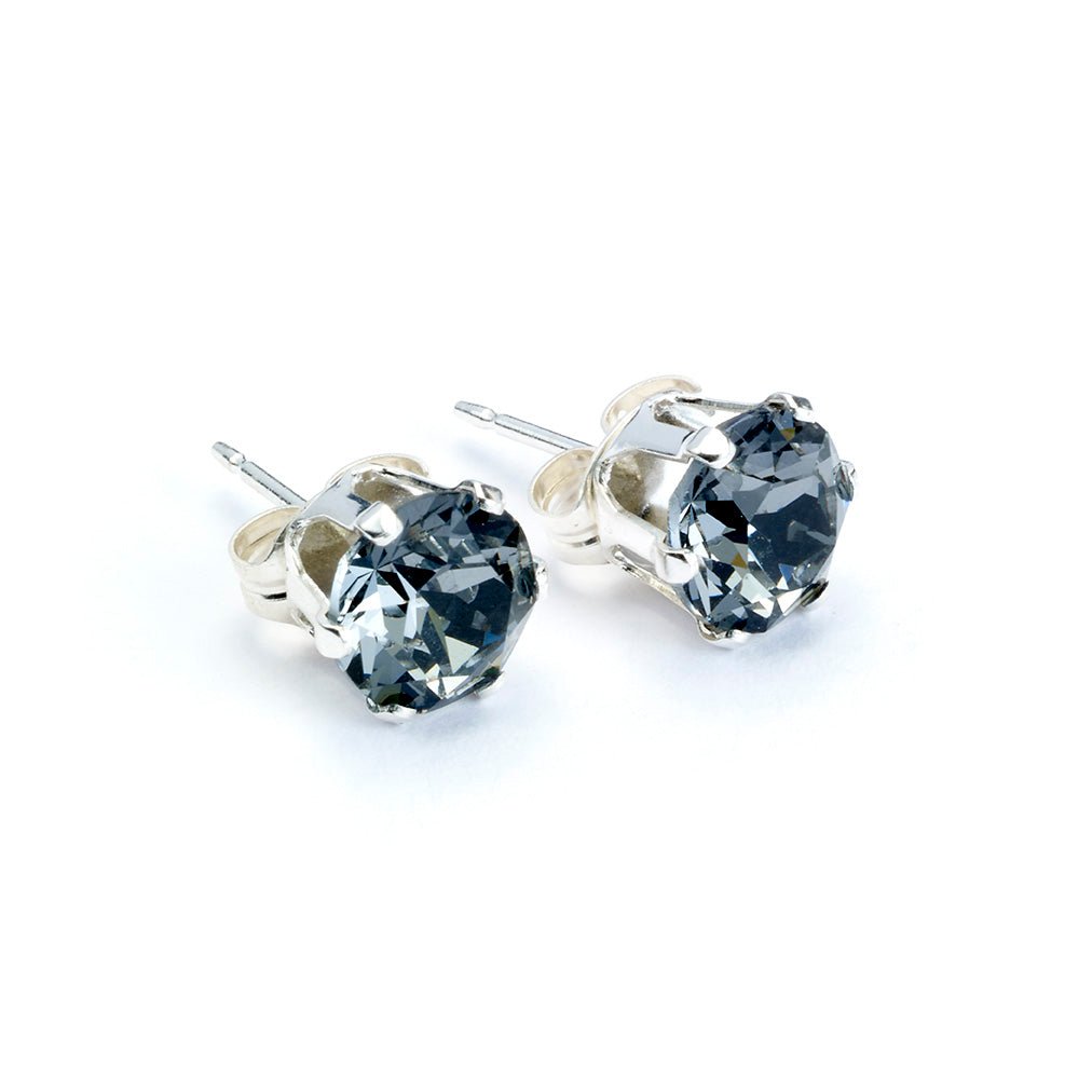 Black Crystal Silver Stud Earrings - MYLEE London