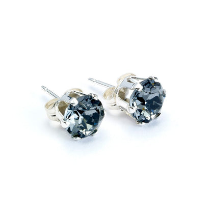 Black Crystal Silver Stud Earrings - MYLEE London