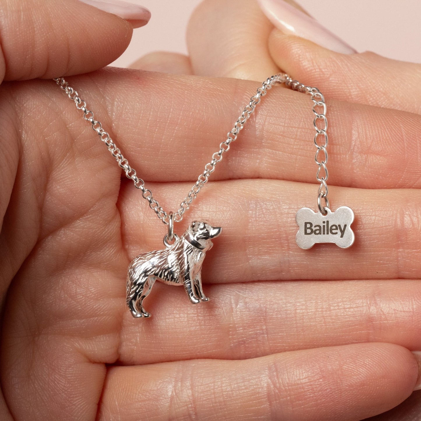 Border Collie Silver Necklace - Personalised - MYLEE London