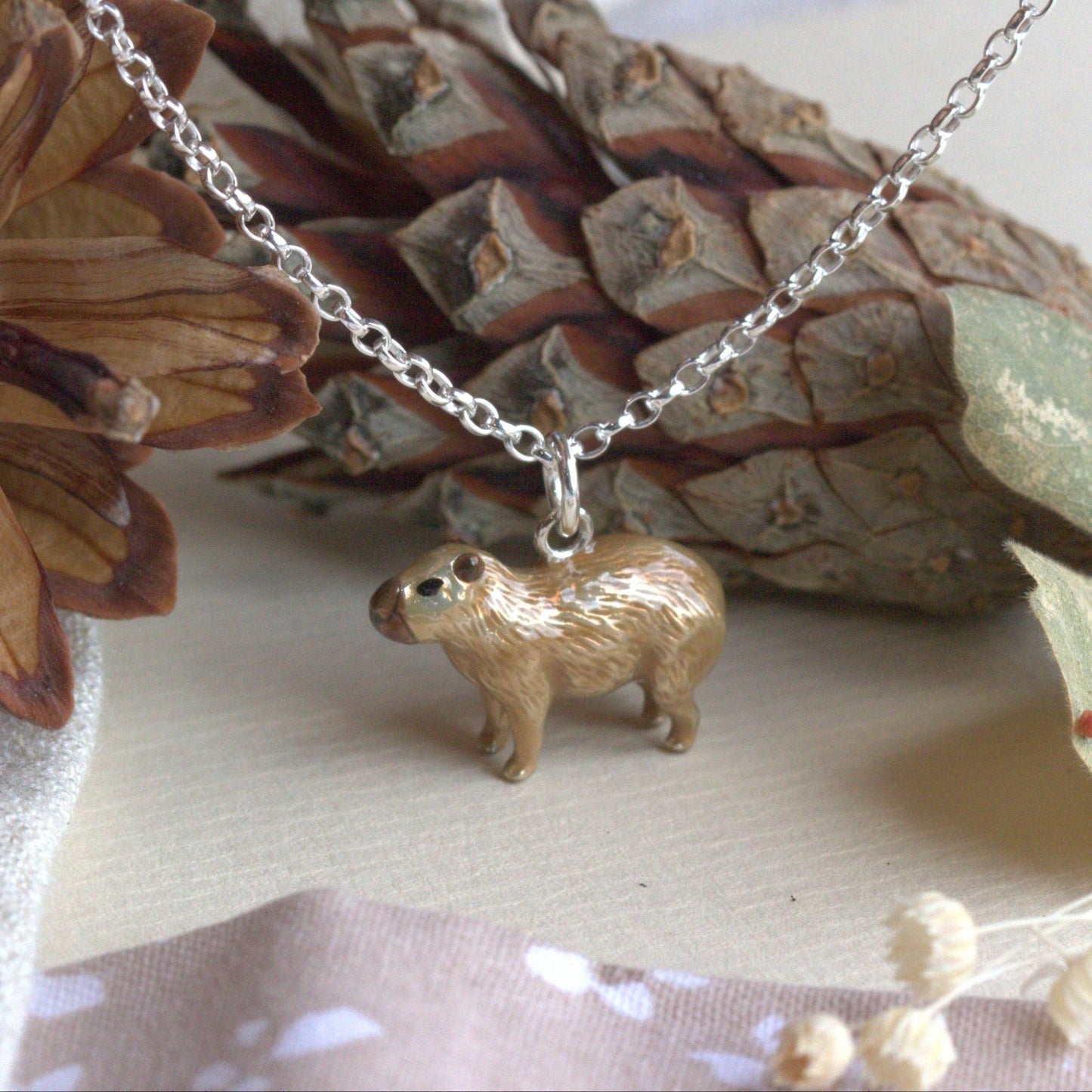Capybara Necklace - Enamelled Sterling Silver - MYLEE London
