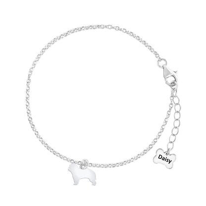 Catalan Sheepdog Silhouette Silver Chain Bracelet - Personalised - MYLEE London