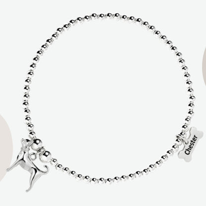 Chihuahua Silver Ball Bead Bracelet - Personalised - MYLEE London