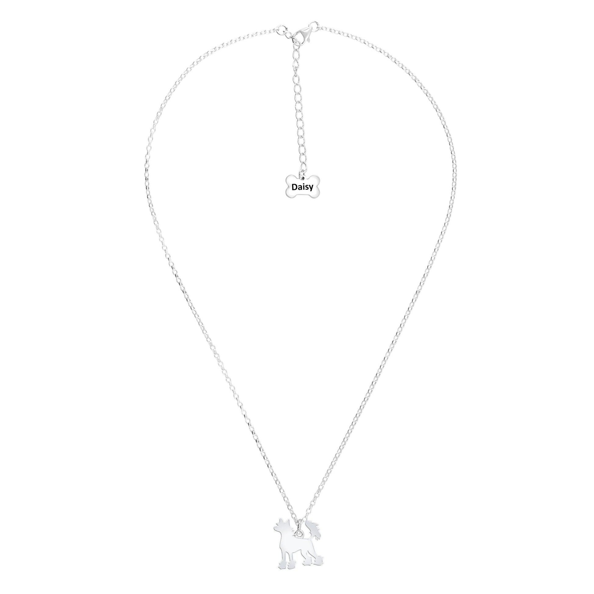 Chinese Crested Silhouette Silver Necklace - Personalised - MYLEE London