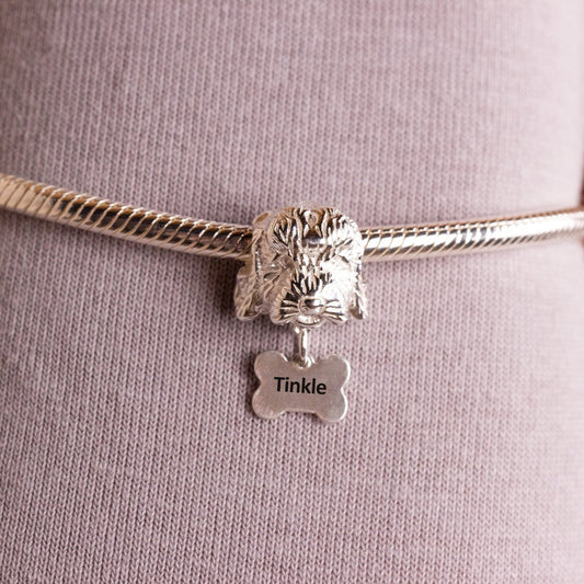 Cockapoo Head Silver Charm Bead - Personalised - MYLEE London