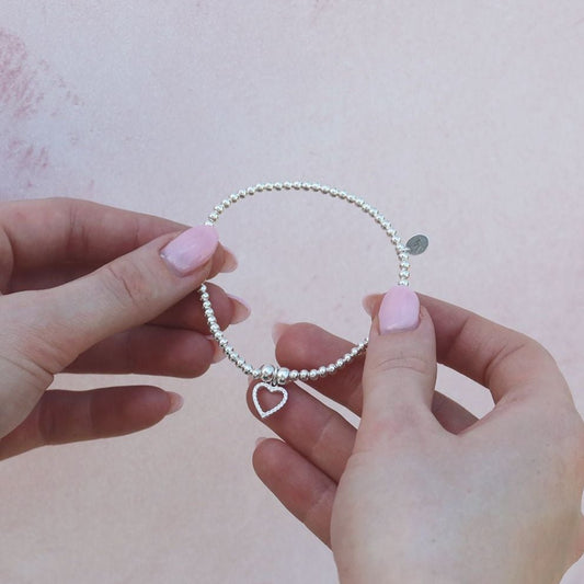 Crystal Heart on Silver Ball Bead Bracelet - MYLEE London