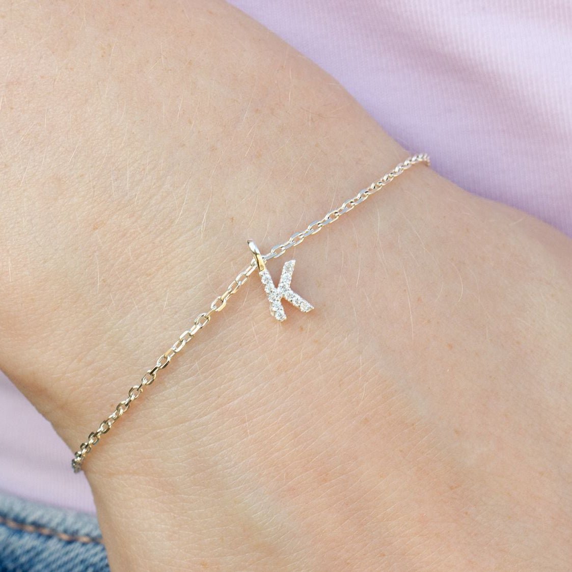 Crystal Initial Dainty Chain Bracelet - MYLEE London