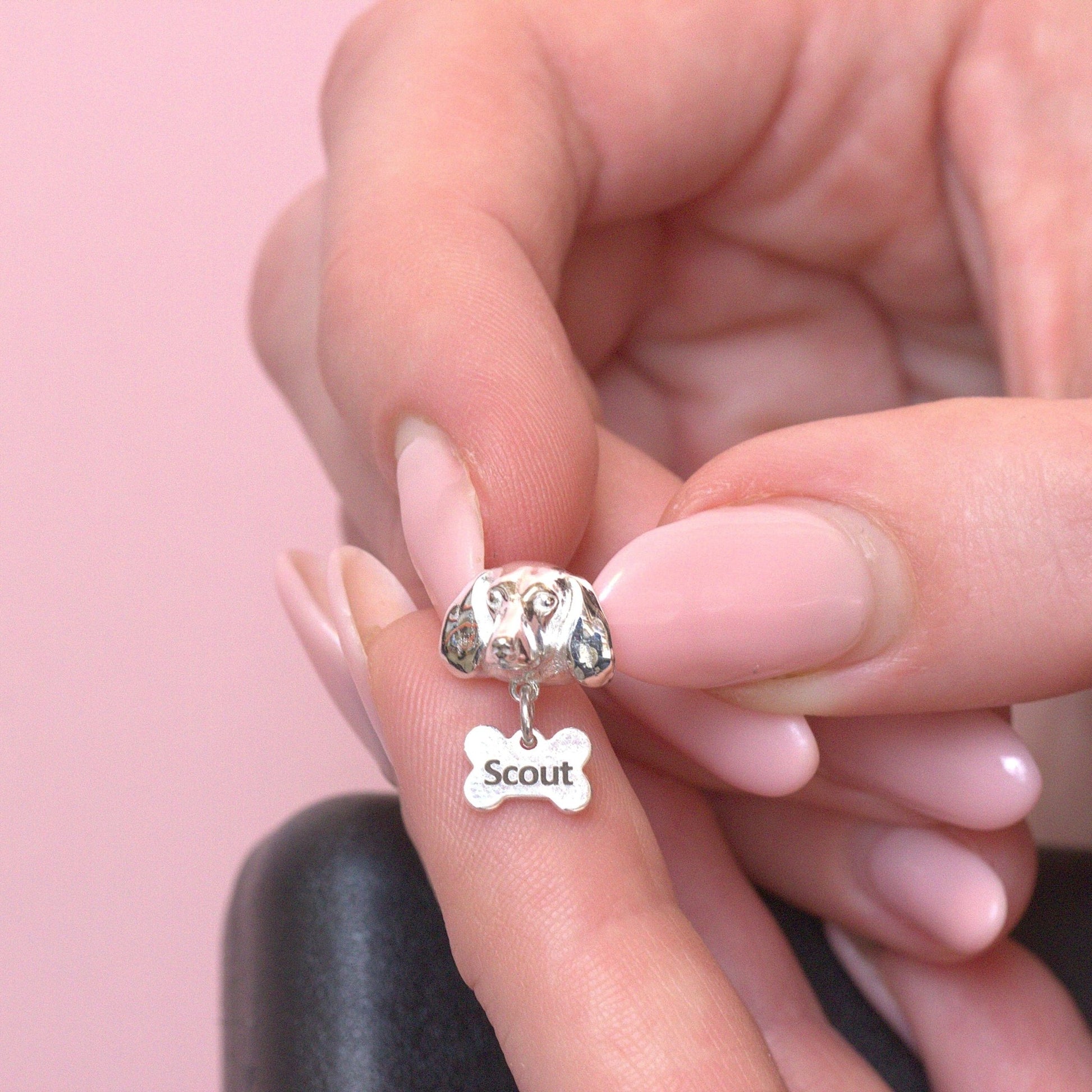 Dachshund Head Silver Charm Bead - Personalised - MYLEE London