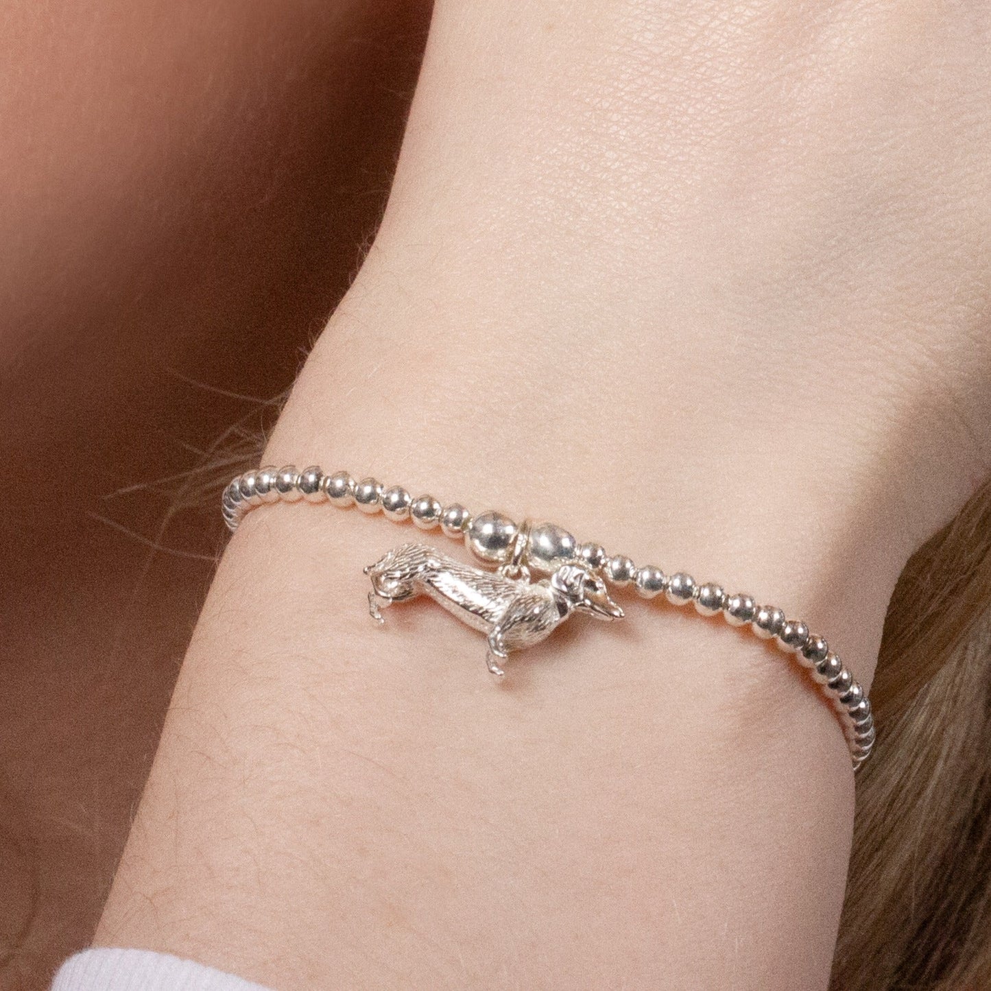 Dachshund Silver Ball Bead Bracelet - Personalised - MYLEE London