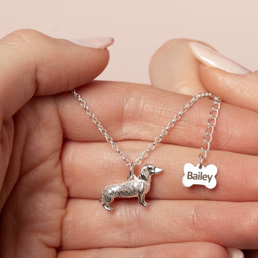 Dachshund Silver Necklace - Personalised - MYLEE London