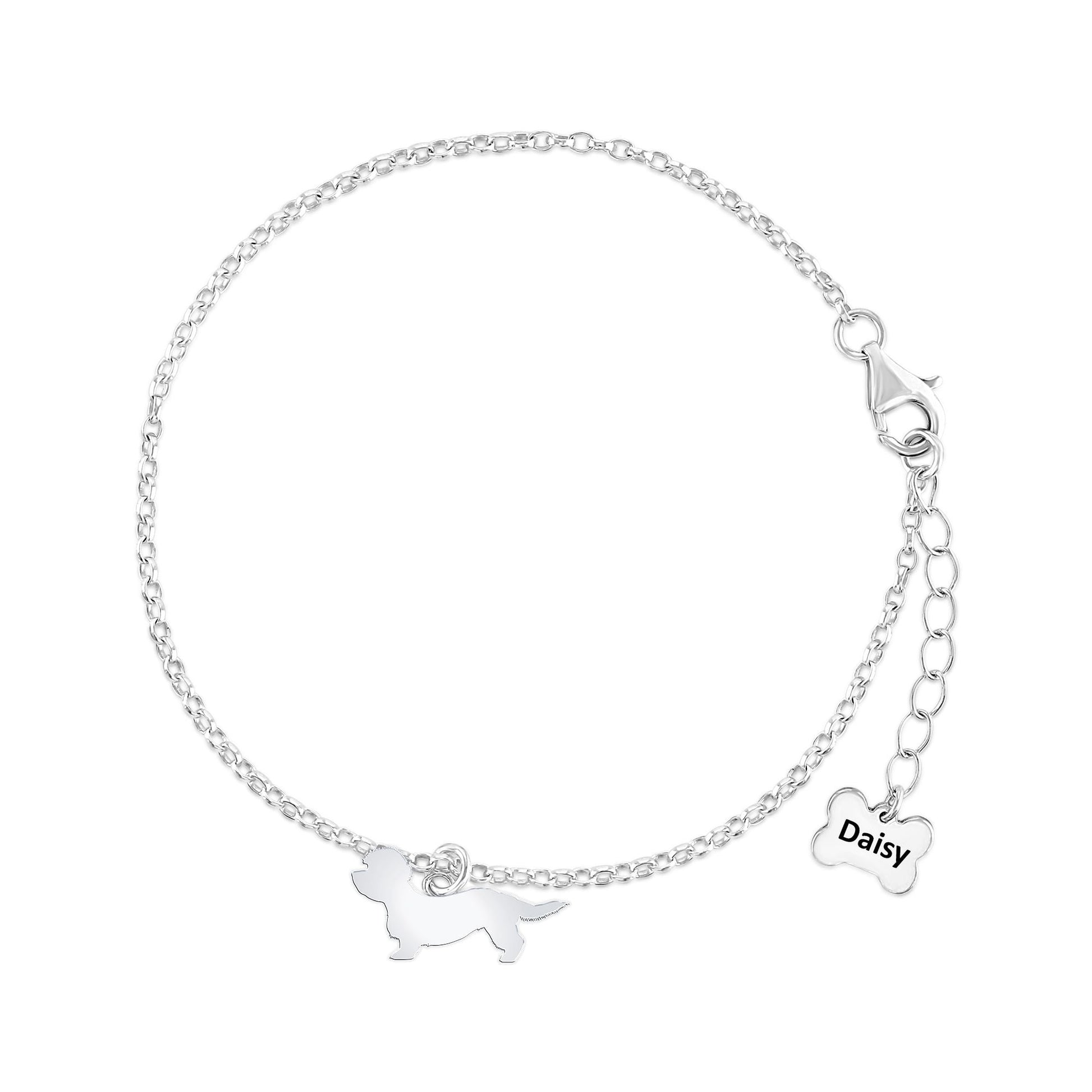 Dandie Dinmont Terrier Silhouette Silver Chain Bracelet - Personalised - MYLEE London