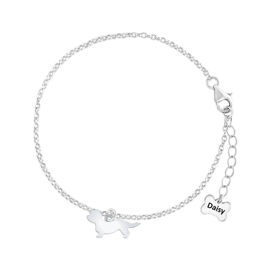 Dandie Dinmont Terrier Silhouette Silver Chain Bracelet - Personalised - MYLEE London