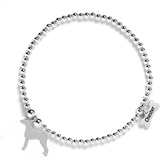 Dobermann Silhouette Silver Ball Bead Bracelet - Personalised - MYLEE London