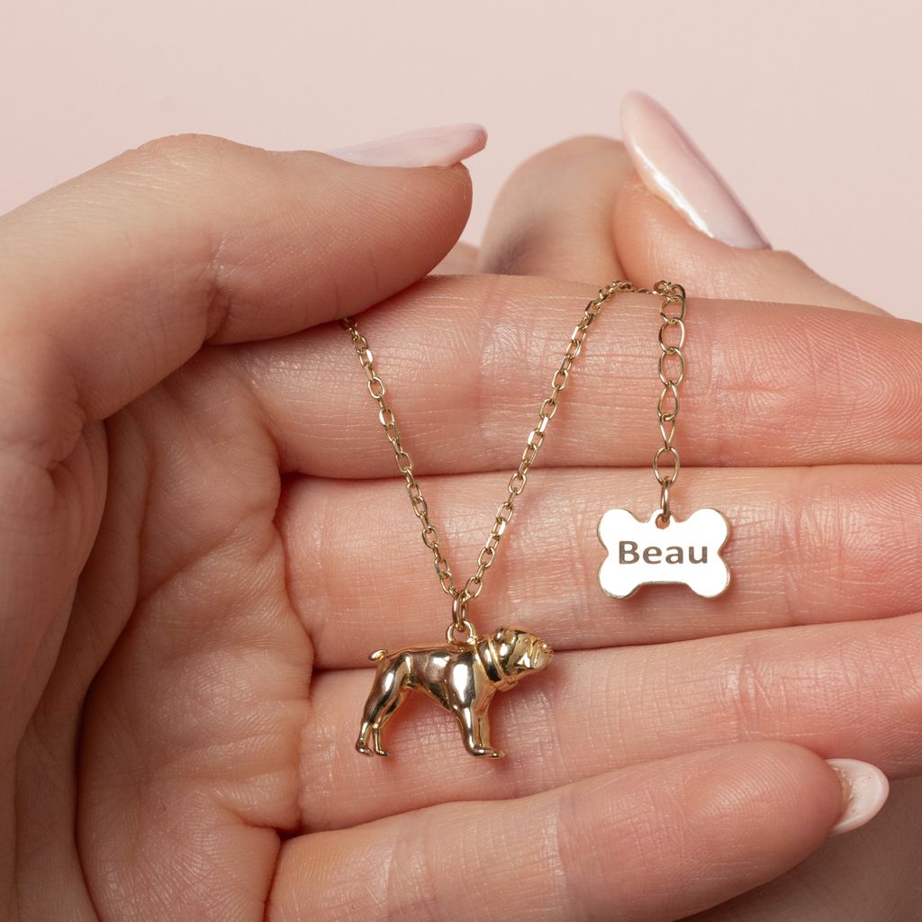 English Bulldog Gold Necklace - Personalised - MYLEE London