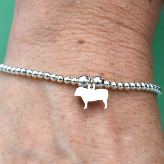 English Bulldog Silhouette Silver Ball Bead Bracelet - Personalised - MYLEE London