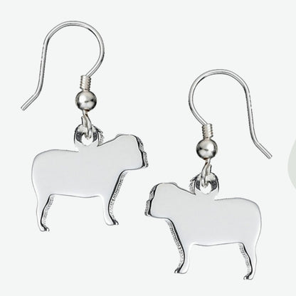 English Bulldog Silhouette Silver Earrings - MYLEE London