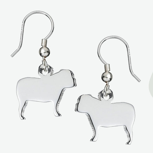 English Bulldog Silhouette Silver Earrings - MYLEE London