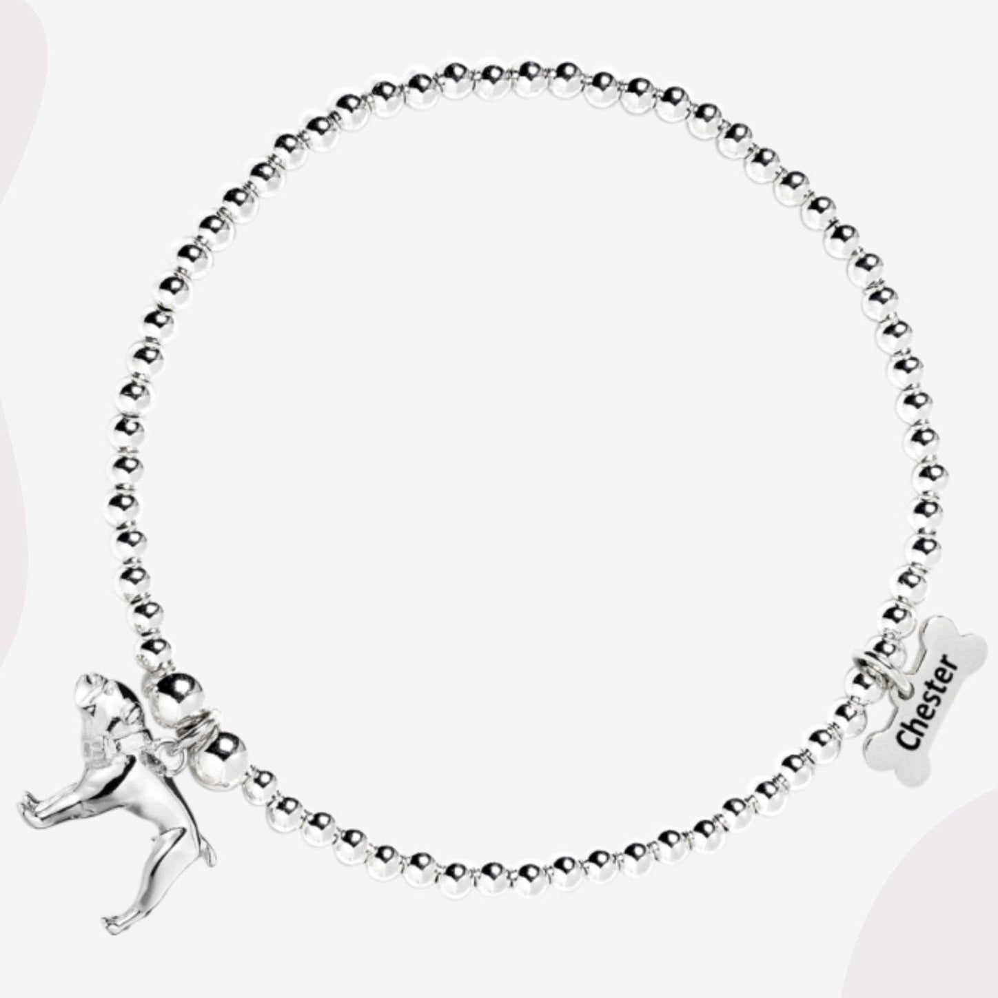 English Bulldog Silver Ball Bead Bracelet - Personalised - MYLEE London