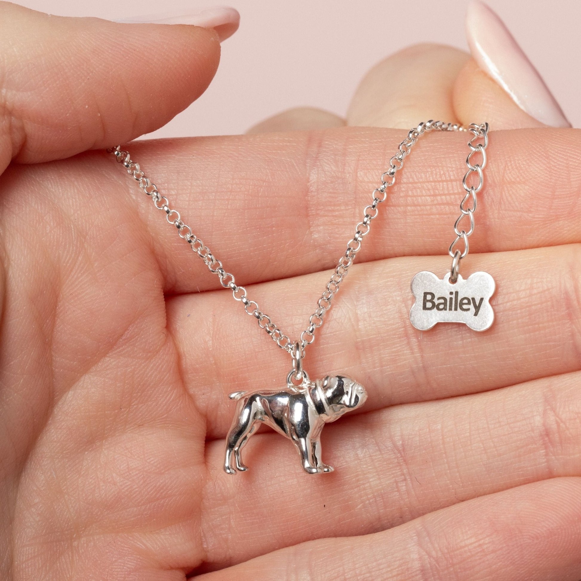 English Bulldog Silver Necklace - Personalised - MYLEE London