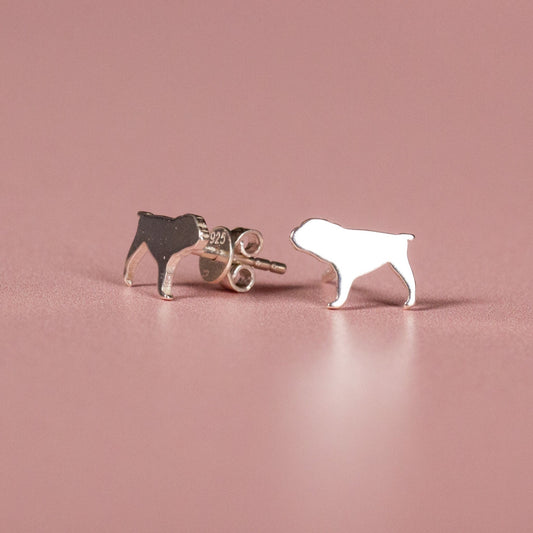 English Bulldog Silver Stud Earrings - MYLEE London