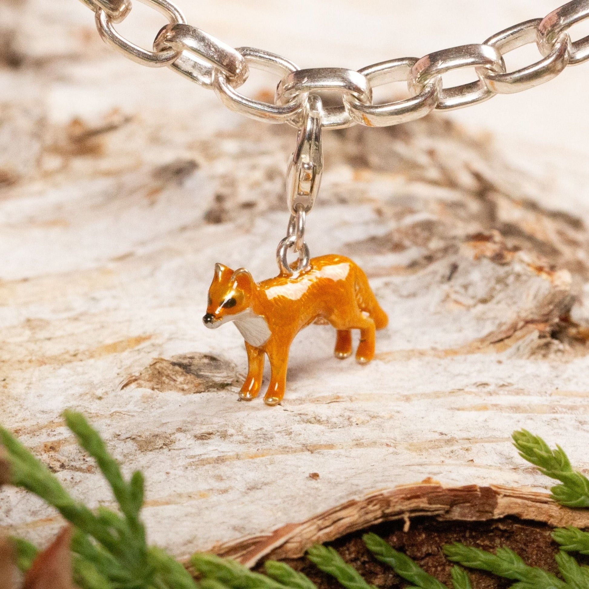Fox Charm - Enamelled Sterling Silver - MYLEE London