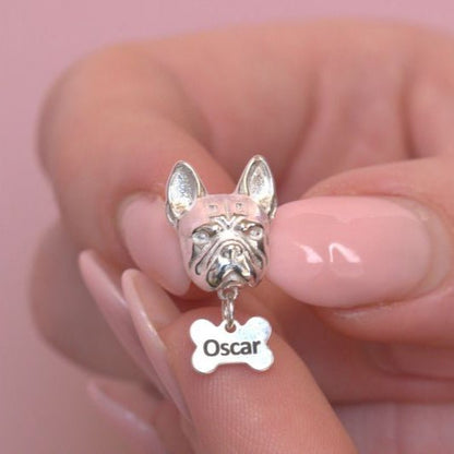 French Bulldog Head Silver Charm Bead - Personalised - MYLEE London