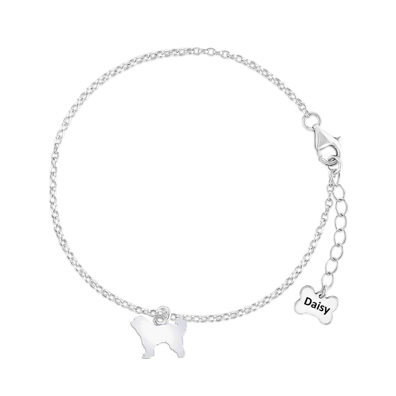 Great Pyrenees Silhouette Silver Chain Bracelet - Personalised - MYLEE London