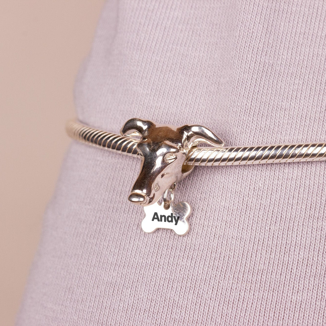 Greyhound Head Silver Charm Bead - Personalised - MYLEE London