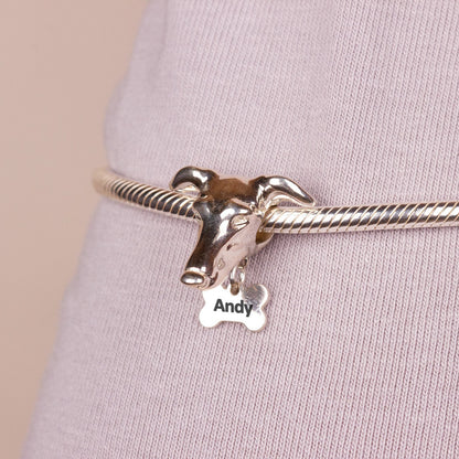 Greyhound Head Silver Charm Bead - Personalised - MYLEE London