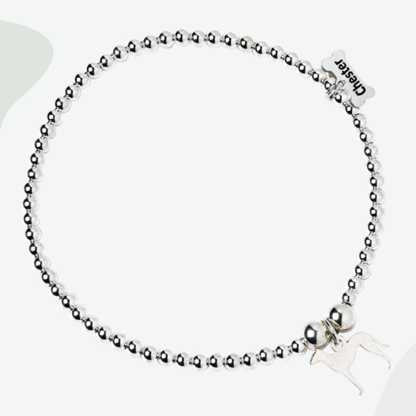 Greyhound Silhouette Silver Ball Bead Bracelet - Personalised - MYLEE London