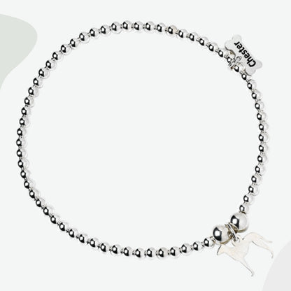 Greyhound Silhouette Silver Ball Bead Bracelet - Personalised - MYLEE London