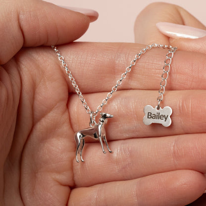 Greyhound Silver Necklace - Personalised - MYLEE London