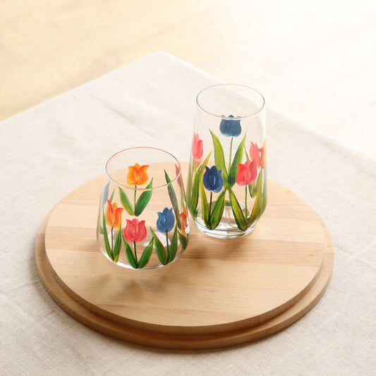 Hand Painted Tulip Drinking Glass - MYLEE London