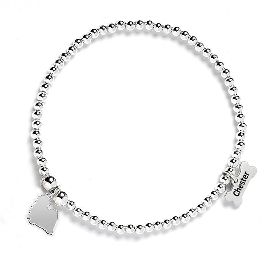 Hungarian Puli Silhouette Silver Ball Bead Bracelet - Personalised - MYLEE London