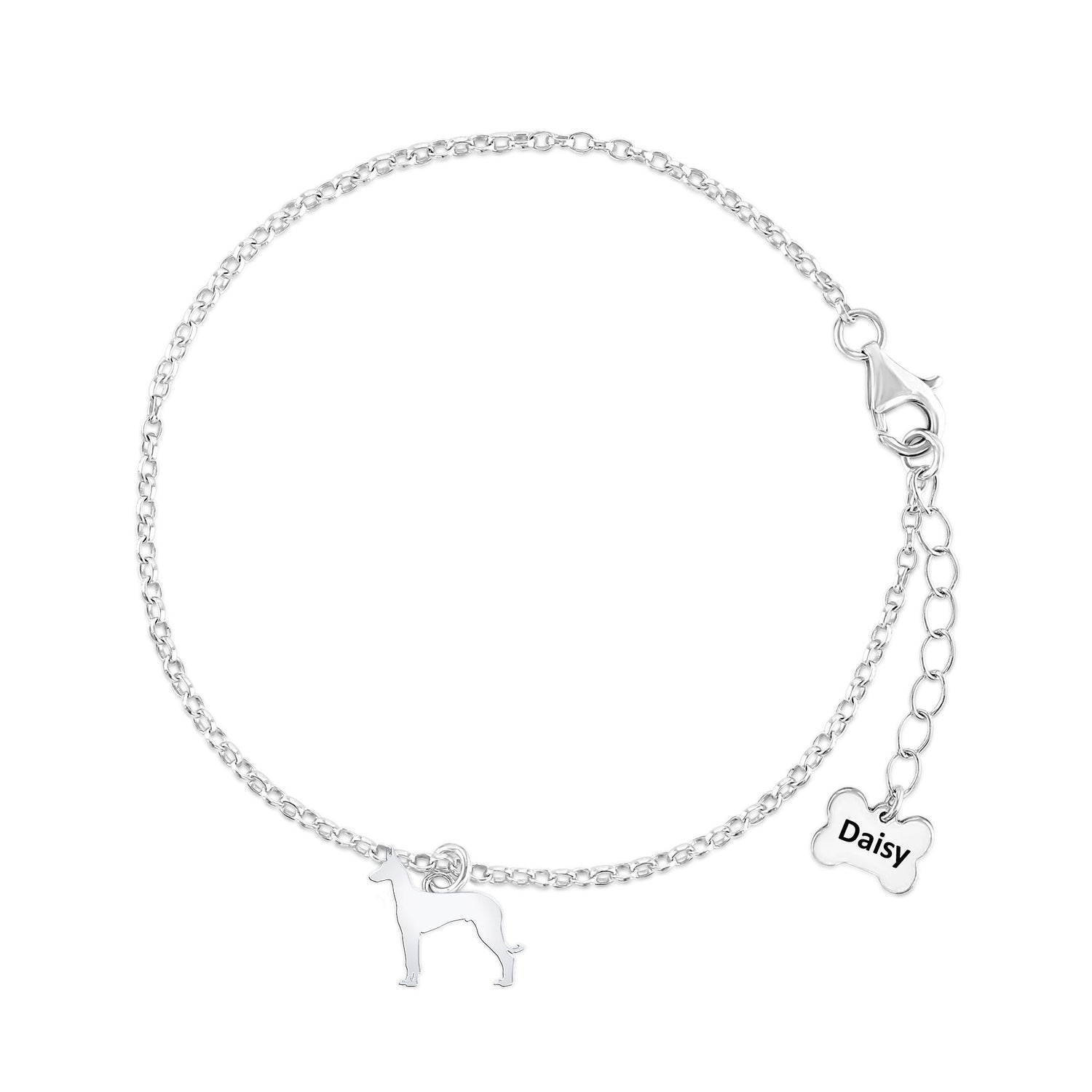 Ibizan Hound Silhouette Silver Chain Bracelet - Personalised - MYLEE London