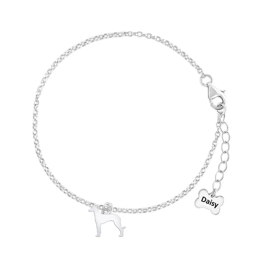 Ibizan Hound Silhouette Silver Chain Bracelet - Personalised - MYLEE London