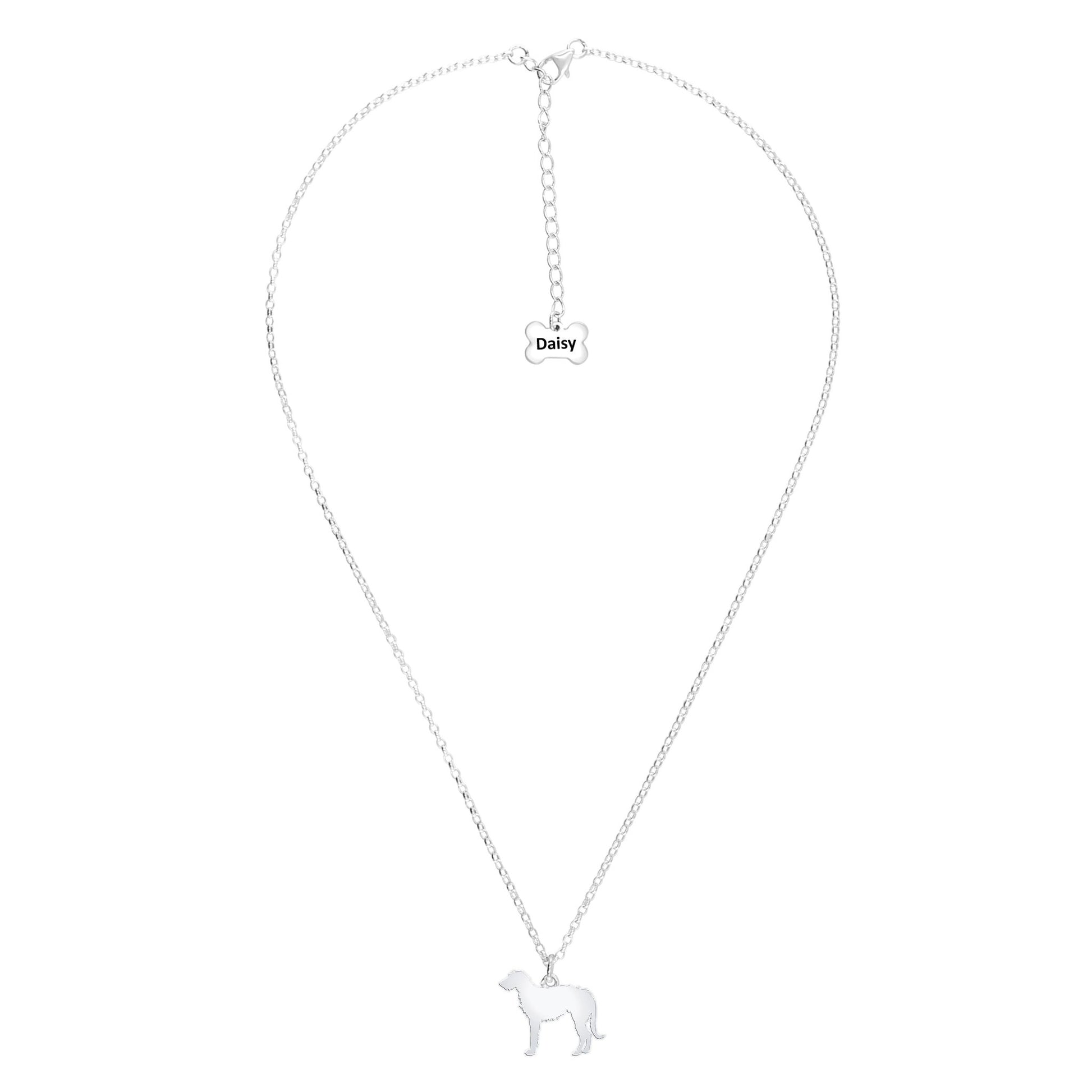 Irish Wolfhound Silhouette Silver Necklace - Personalised - MYLEE London