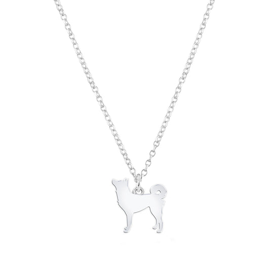 Korean Jindo Dog Silhouette Silver Necklace - Personalised - MYLEE London