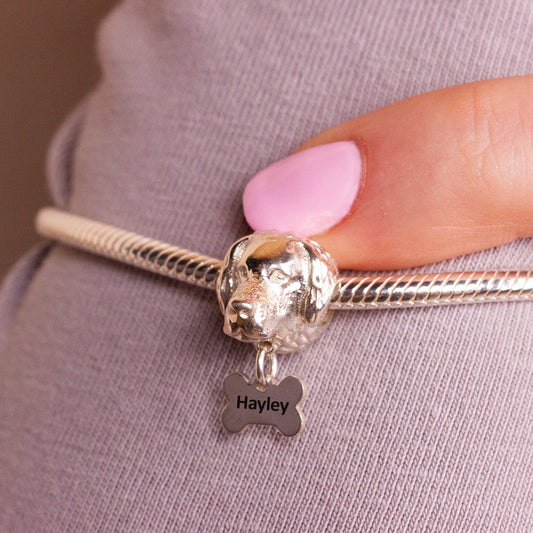 Labrador Head Silver Charm Bead - Personalised - MYLEE London