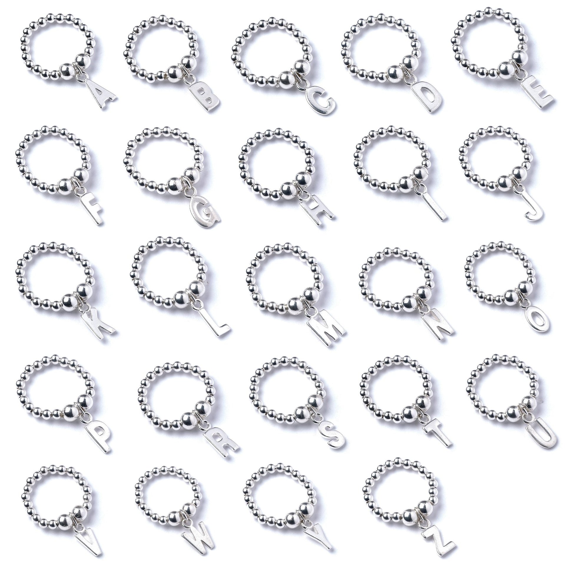 Letter Initial Charm on Silver Ball Bead Ring - MYLEE London