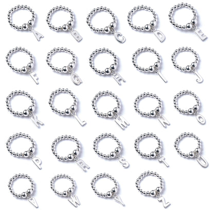 Letter Initial Charm on Silver Ball Bead Ring - MYLEE London
