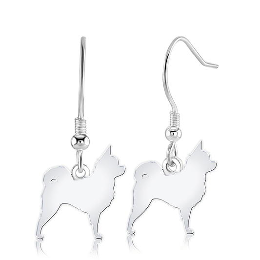 Long Coat Chihuahua Silhouette Silver Earrings - MYLEE London