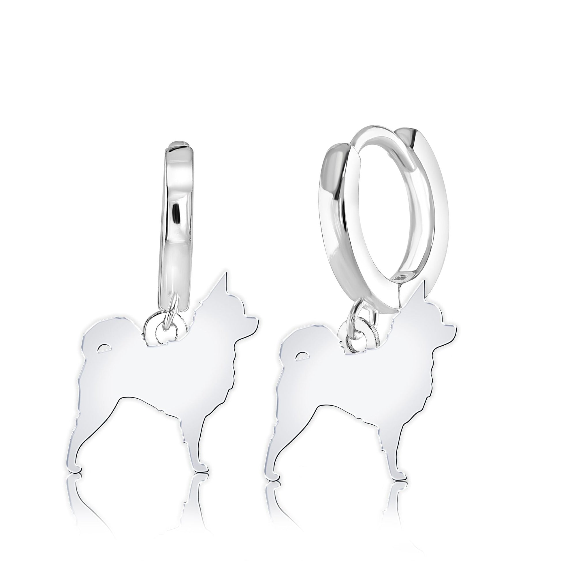 Long Coat Chihuahua Silhouette Silver Earrings - MYLEE London