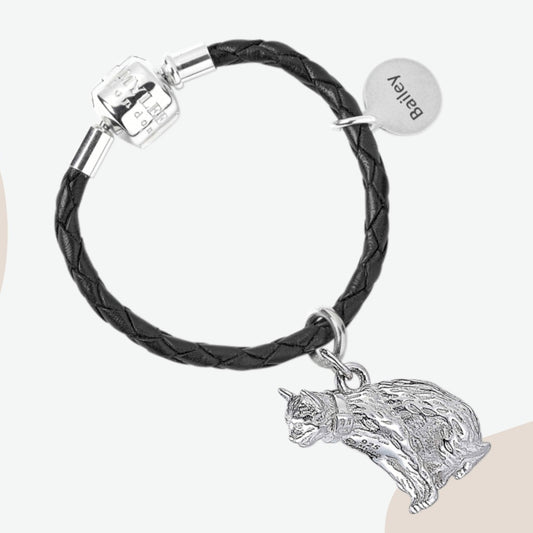 Long-Haired Cat Silver Keyring - Personalised - MYLEE London