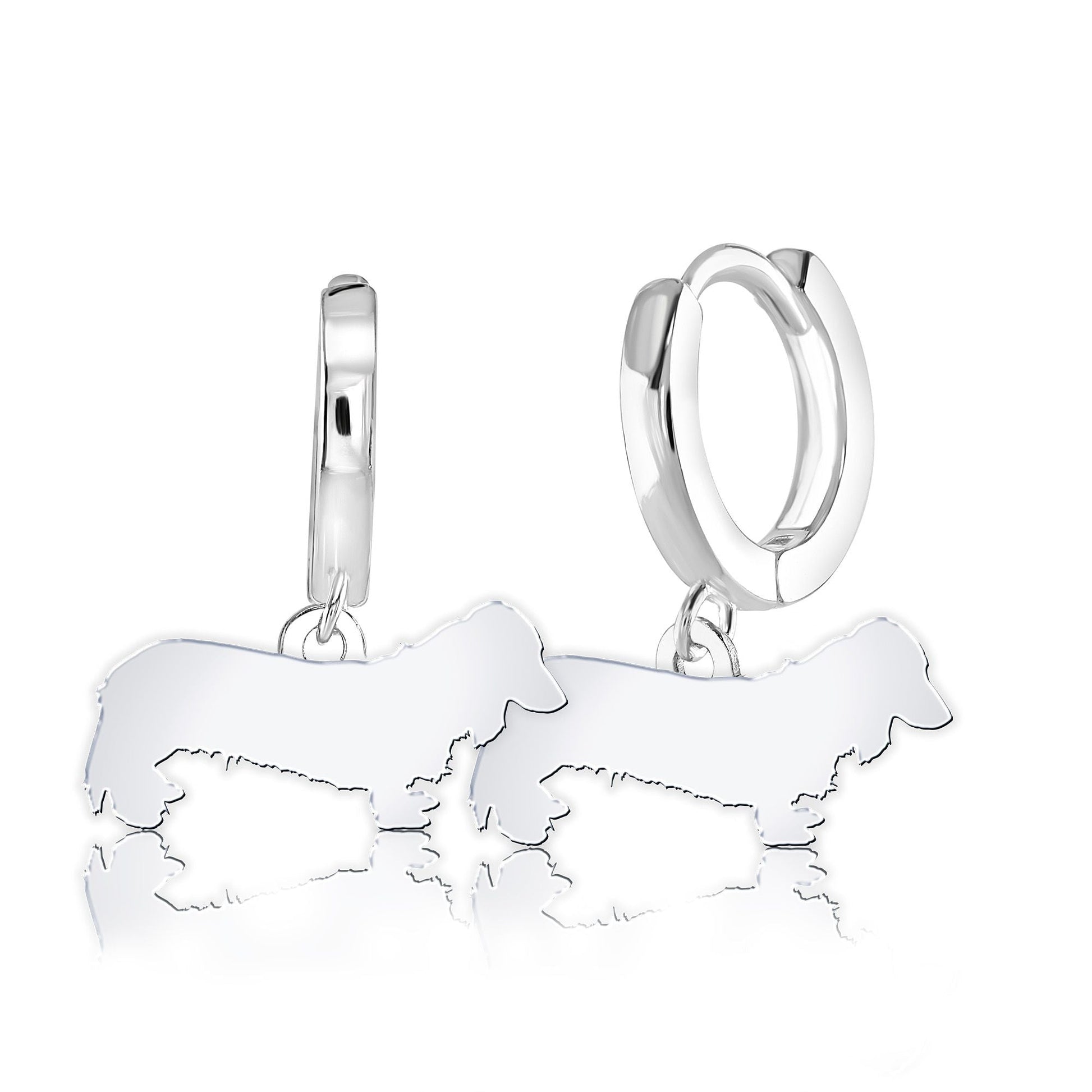 Long Haired Dachshund Silhouette Silver Earrings - MYLEE London