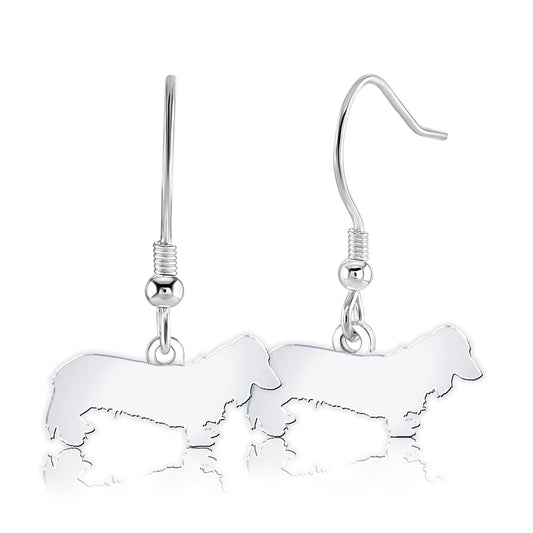 Long Haired Dachshund Silhouette Silver Earrings - MYLEE London