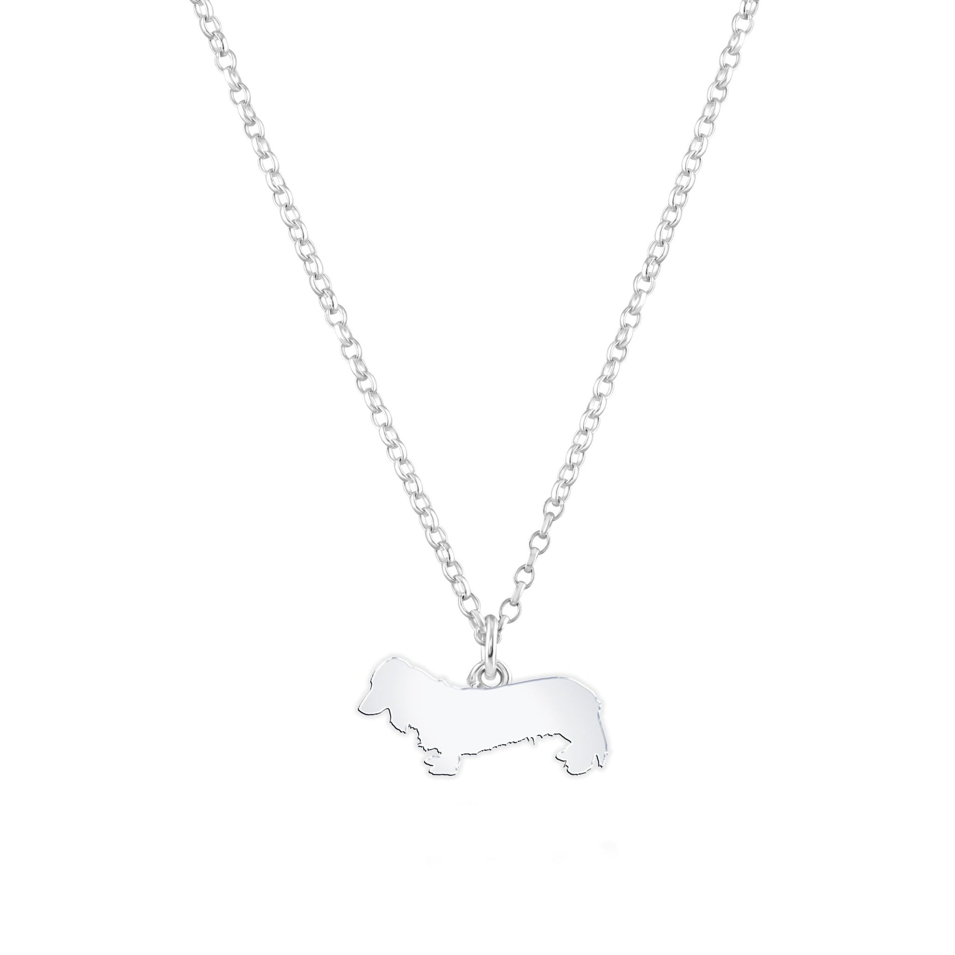 Long Haired Dachshund Silhouette Silver Necklace - Personalised - MYLEE London