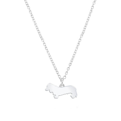Long Haired Dachshund Silhouette Silver Necklace - Personalised - MYLEE London