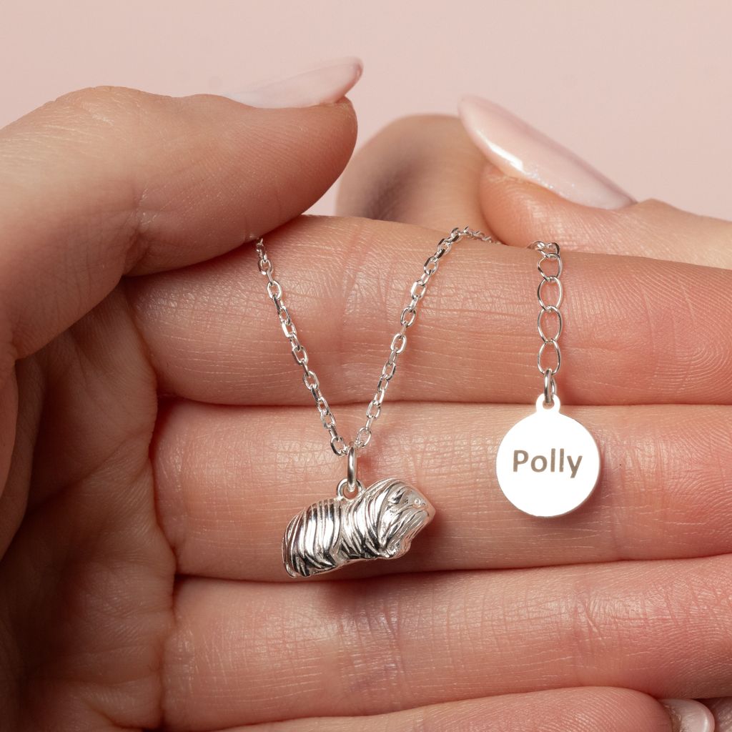Long Haired Guinea Pig Silver Necklace - Personalised - MYLEE London