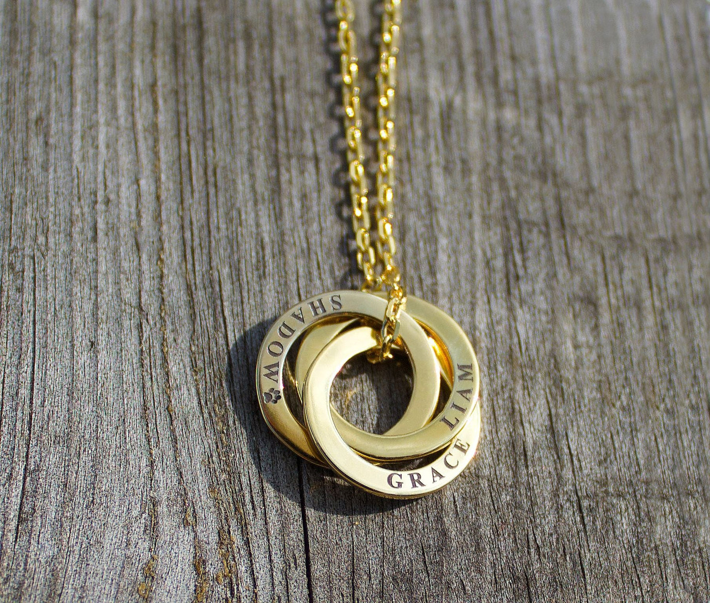 Sterling Silver Personalised Ring Necklace - MYLEE London - 3 Ring Gold